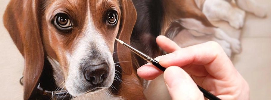 The painting of two Beagles painted by Nicholas Beall for a cleint in the UK