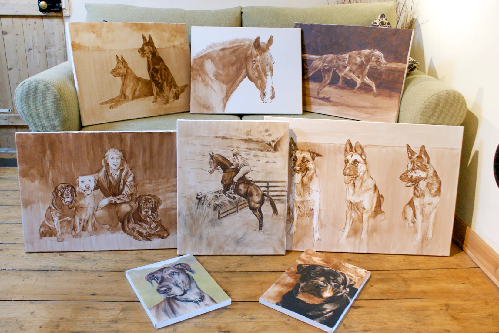 Pet Portraits on the go in 2011 Oil paintings being painted in 2011 by Nicholas Beall
