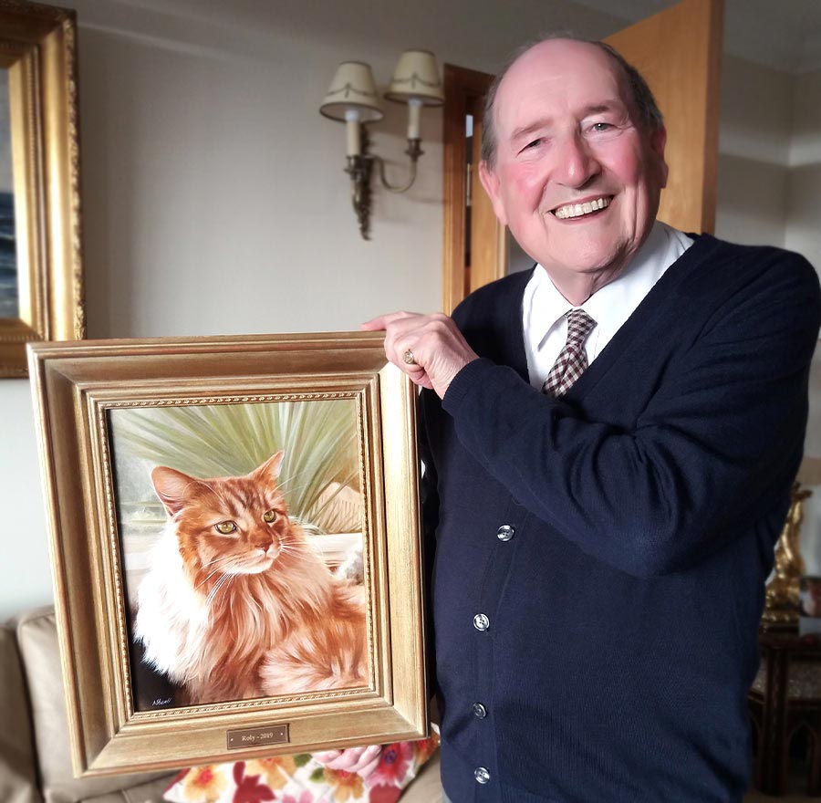 Detailed oil and pencil portraits of cats, realistic pet art.
