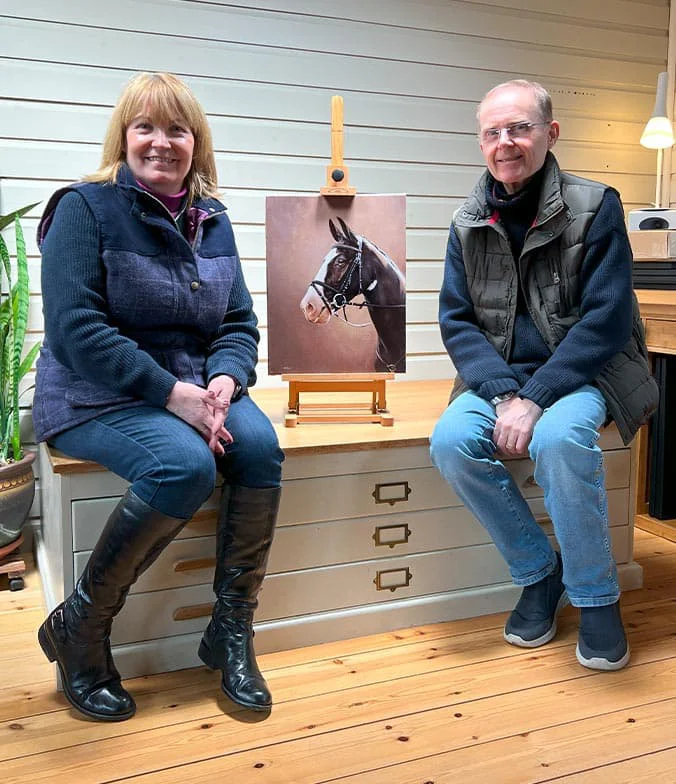Clients collecting horse oil portrait at the studio