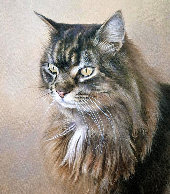 Oil painting of a Maine Coon Cat