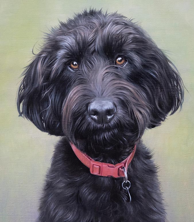 Oil painting of a Labradoodle