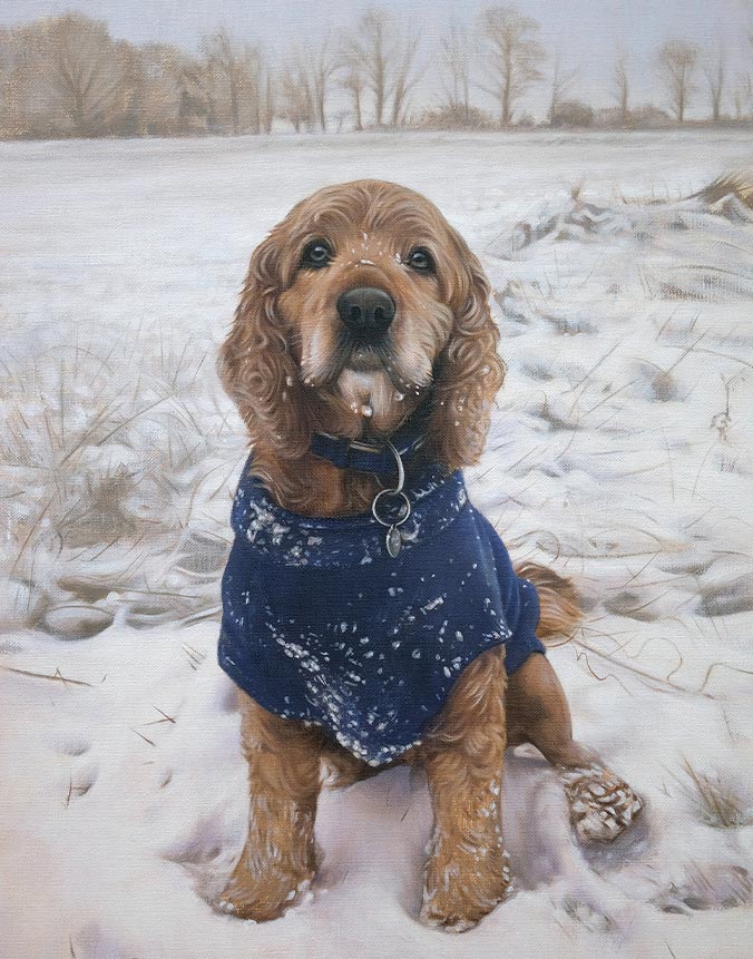 Oil painting with field background