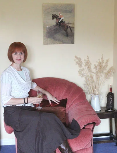 Lynne's Testimonial for Frisbee's Portrait A beautiful equestrian portrait of Frisbee, a horse and rider, admired for its composition and muted background by client Lynne.